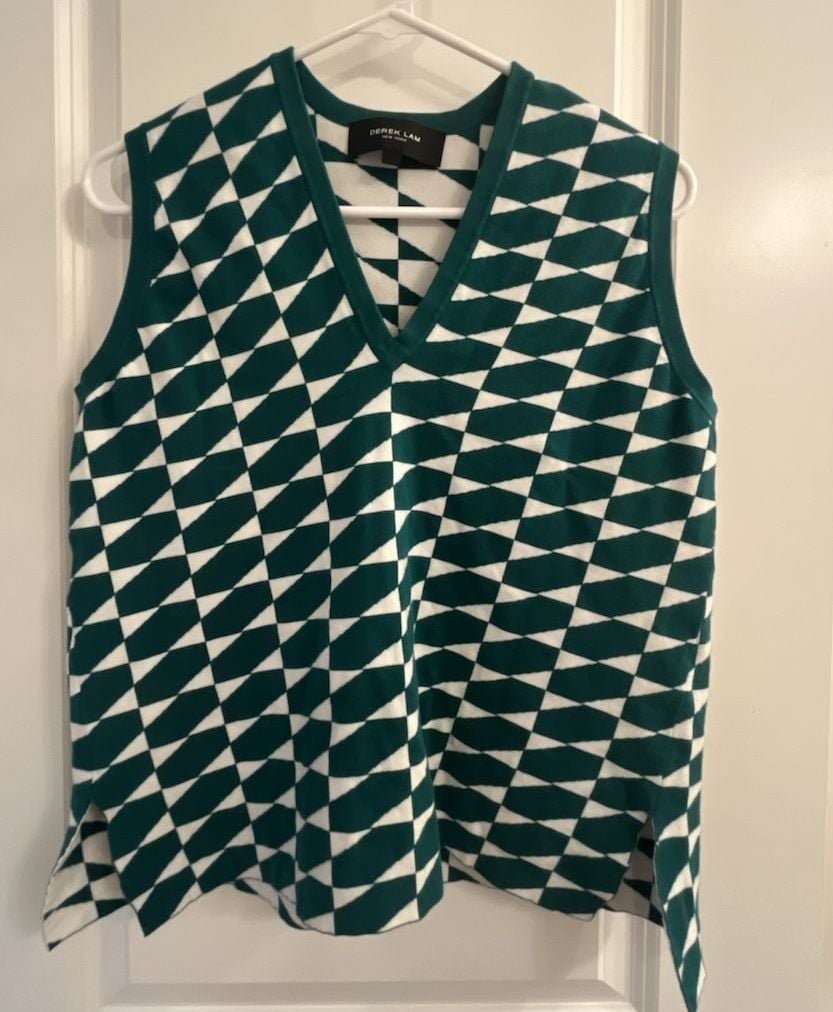 Derek Lam New York V-Neck Geometric Print Italian Yarn Sweater Vest